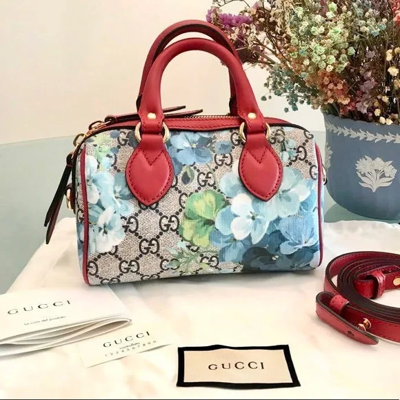 ❌SOLD❌ Gucci Blue Blooms Mini Boston Bag - Picture 5 of 10